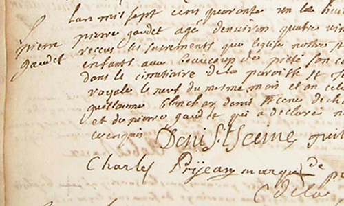 A photograph showing part of an entry from a Roman Catholc parish register