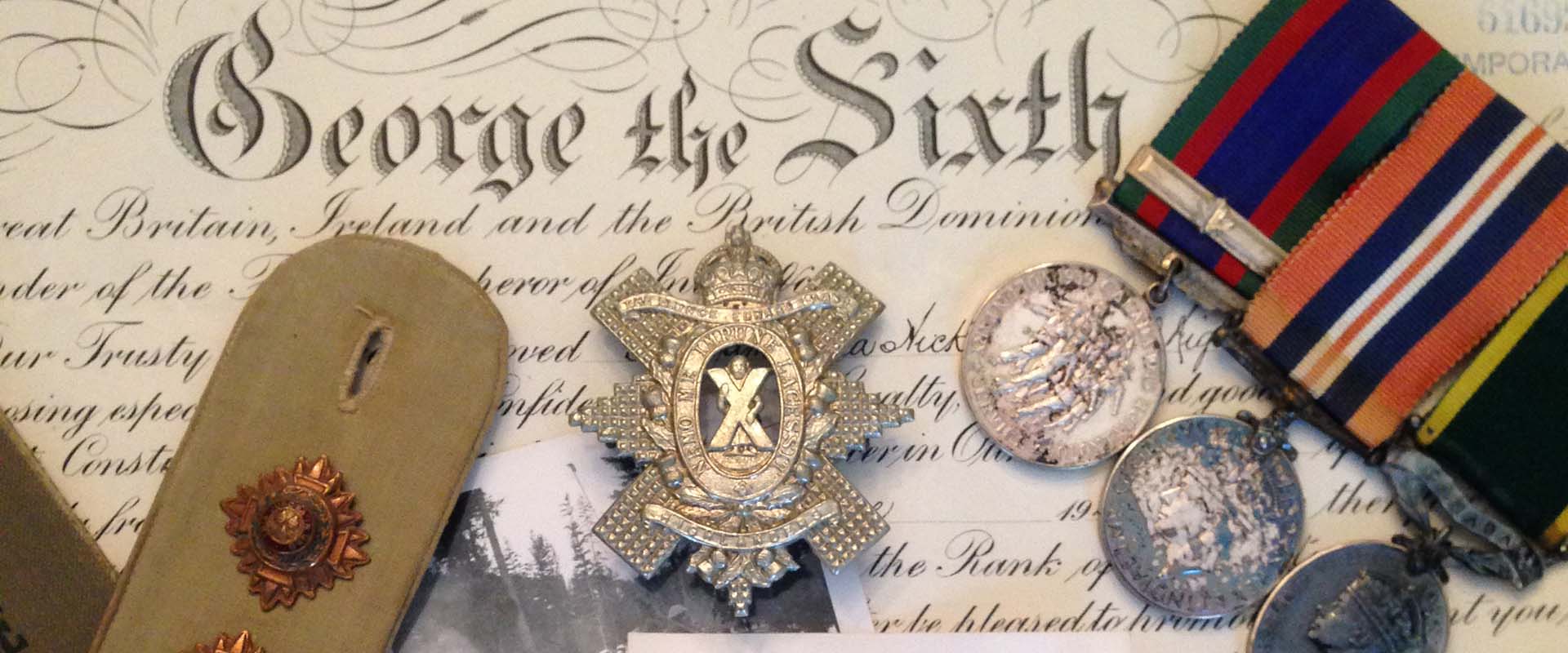 A photo of various military artifacts from a member of the Canadian Armed Forces during World War Two